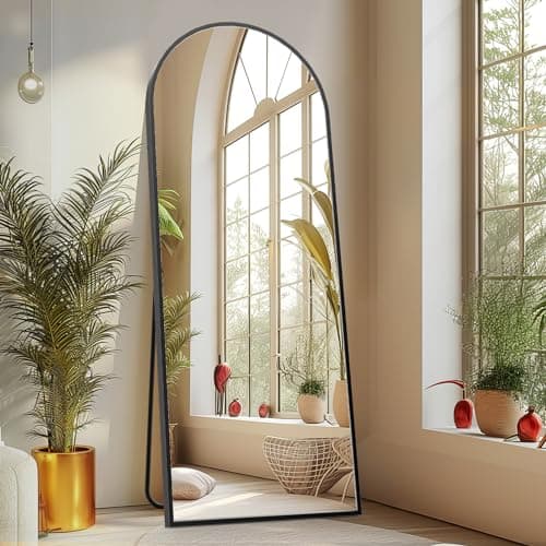 Sweetcrispy Arched Full Length Mirror 64"x21" Full Body Floor Mirror Standing Hanging or Leaning Wall, Large Arch Wall Mirror with Stand Aluminum Alloy Thin Frame for Bedroom Cloakroom, Black