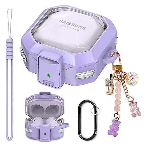 Ekoonpft Clear Case for Samsung Galaxy Buds 2 Pro/Pro/Live/2/FE (2023),with Anti-Drop Lock That Doubles as a Phone Stand,with Cute Candy Charm for Women,Purple