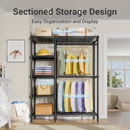 VIPEK V7 Garment Rack for Hanging Clothes Heavy Duty Clothes Rack with Shelves, Portable Closet Racks Metal Clothing Racks 5 Tiers Freestanding Closet Wardrobe System, Max Load 670lbs, Black 5