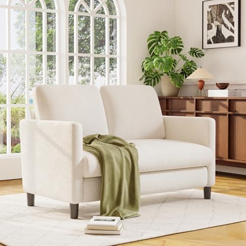 Welzona Loveseat Sofa, 51" Love Seat, Comfy Teddy Small Loveseat for Small Spaces, Tool-Free Setup Sofa Couch for Bedroom, All-Wood Couches for Living Room, No Pillow Included, Beige 7