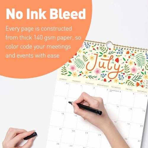 S&O Five Color Floral Wall Calendar from January 2024-June 2025 - Tear-Off Monthly Calendar - 18 Month Academic Wall Calendar - Hanging Calendar to Track Anniversaries & Appointments - 13.5"x10.5”in 8