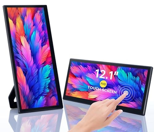 12.1'' Portable Monitor Touchscreen, FHD IPS Touch Screen, Portable Monitor Plug&Play, Travel Monitor with Kickstand & Speaker, HDMI USB C External Monitor for Laptop Phone Computer Switch PS5, Black