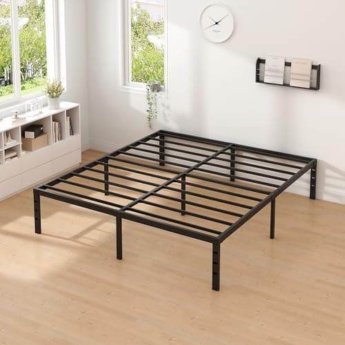 NEW JETO Metal Bed Frame,Queen Size Bed Frame with Storage Space,Heavy Duty Sturdy Mattress Foundation,Easy Assembly,No Box Spring Needed, Black,18 Inch,Queen 7