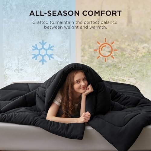 Bedsure Comforter Duvet Insert - Quilted Comforters Twin XL Size, All Season Duvet, GentleSoft Down Alternative Bedding, with 8 Tabs, Gifts for Women/Men, Black, Twin XL 92 x 68 Inches 9