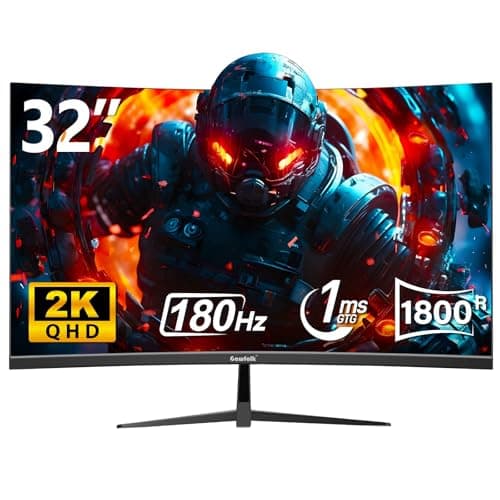 Gawfolk 32 Inch Curved Gaming Monitor, 180Hz QHD (2560x1440) 2K Computer Monitor with FreeSync, DisplayPort, HDMI, Wall Mountable, Eye Care for Home Office & Gaming