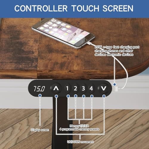 BUNOEM L-Shaped 59" Height Adjustable Electric Standing Desk, Sit and Stand Up Home Office Computer Desk with Splice Board (Rustic Brown Top, Black Frame) 5