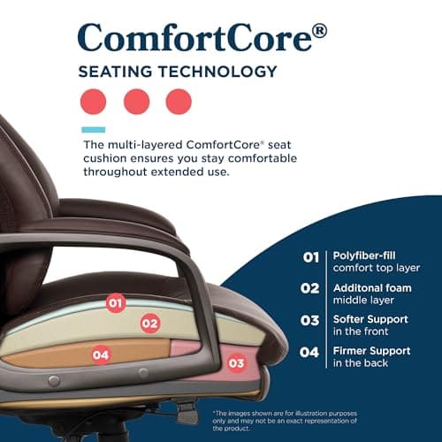 La-Z-Boy Nova Executive Office Chair - Ergonomic High Back Desk Chair with AIR Lumbar Support - Comfortable ComputerChair for Home Office - Vegan Leather - Brown 7