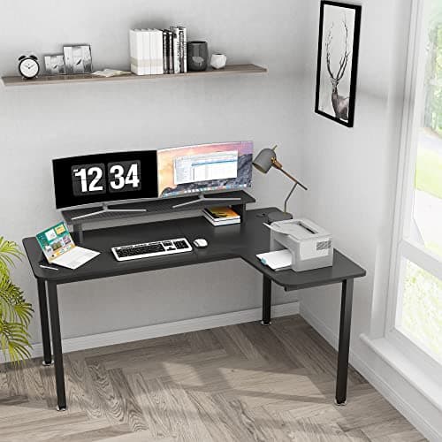 EUREKA ERGONOMIC 60 Inch Black Corner L Shaped Computer Desk, Home Office Gaming Study Work Writing Table Long Large Sturdy Workstation Simple Modern with Metal Legs, Right Side 6