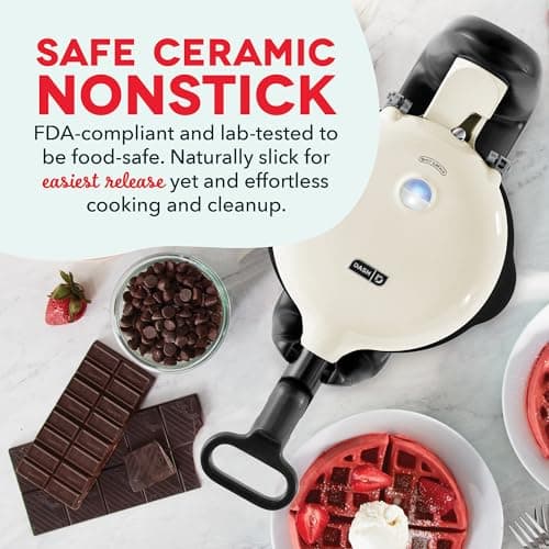 Dash Flip Belgian Waffle Maker - For Thick, Fluffy Single-Serve Waffles - Features Ceramic Nonstick Plates and Easy Flip Design - Cream 3