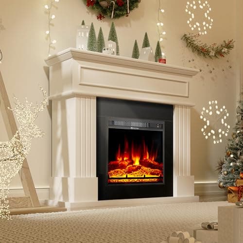oneinmil Electric Fireplace with Mantel, Fireplace TV Stand with 18’’ Electric Fireplace Heater, 3D Realistic Flame, Freestanding Fireplace for Living Room, Bedroom, White 8