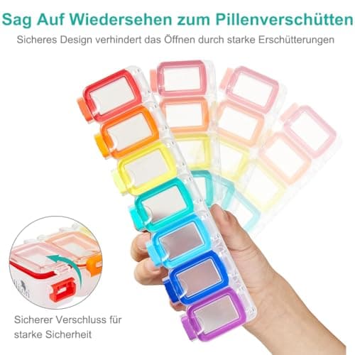 Fullicon Weekly Pill Organizer 7 Day Ultra Moisture and Spill Proof Daily Pill Box, Large Medicine Case with Secure Buckle, Compact Travel Pill Container for Pill, Vitamin, & Fish Oil (Rainbow Clear) 7
