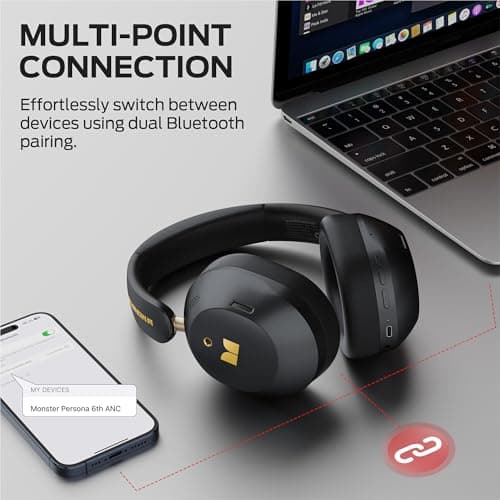 Monster Persona 6th ANC Active Noise Cancelling Headphones, Wireless Bluetooth Headphones Over Ear with HiFi Stereo Audio, 60H Playtime, Bluetooth 6.0, 3 EQ Modes for Travel Work, Black 7