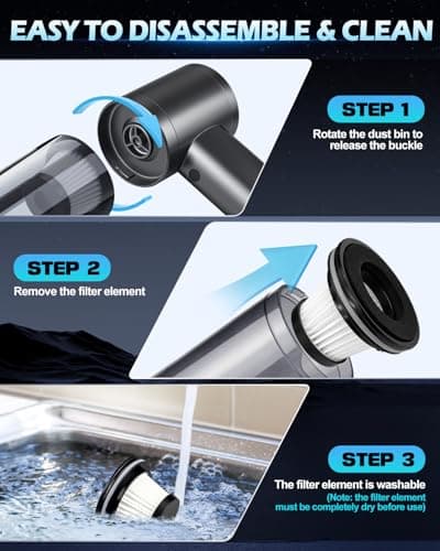 Torlaist Handheld Car Vacuum Cleaner, 15000PA Car Vacuum Cleaner and Air Duster, High Power Handheld Vacuum Cordless Rechargeable with Multi-Nozzles, Portable Mini Cars Vacuum for Cars Home Office 7