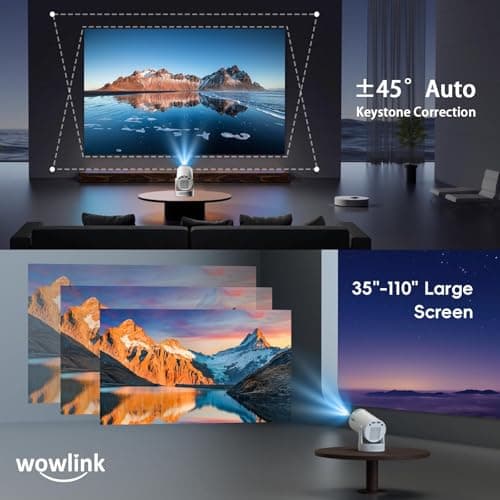 [Built-in Apps & 2026 Upgraded] Mini Projector with WiFi 6 and Bluetooth 5.4 Support 4K 1080P Auto Keystone 180° Rotatable Projector Portable 6