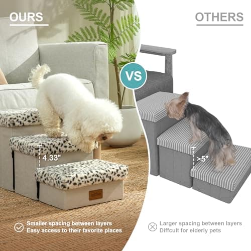 COZY KISS Dog Stair for Small Dogs with Storage, Foldable Pet Stairs for Medium or Puppy Dogs and Older Cats, Dog Steps for Bed or Couch with Soft Cover, 33x13x17.7 inch, 4 Tiers, Leopard 6