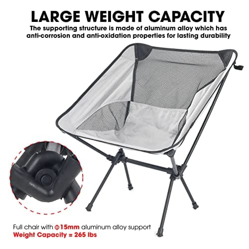 Lightweight Portable Folding Camping Chair Compact Beach Camp Chairs for Adults Foldable Backpacking Chair Outdoor Chair for Camping Hiking Lawn Picnic Outside Travel (Grey) 7