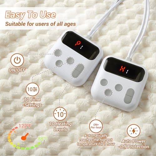 GarveeHome Heated Blanket Electric Blanket King Size 90 in x100 in, w/Dual Control,10 Heating Levels & 10 Hours Auto Shut Off, Cozy Soft Fleece Fast Heating Blankets Gift, Machine Washable,Beige 2