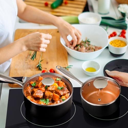MICHELANGELO Sauce Pan Set, Ultra Nonstick Saucepan Set of 3, Ceramic Saucepans with Lids, 1 Qt & 2 Qt & 3 Qt Small Pot Set, Copper Sauce Pan with Lid 6