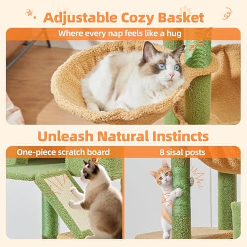 Taoqimiao Cactus Cat Tree, 71-Inch Cat Tower for Indoor Cats Large Adult, Multi-Level Large Cat Condo, 8 Sisal Scratching Posts, Metal Frame Cozy Hammock, Scratch Board, 2 Top Perches, MSC026L 6