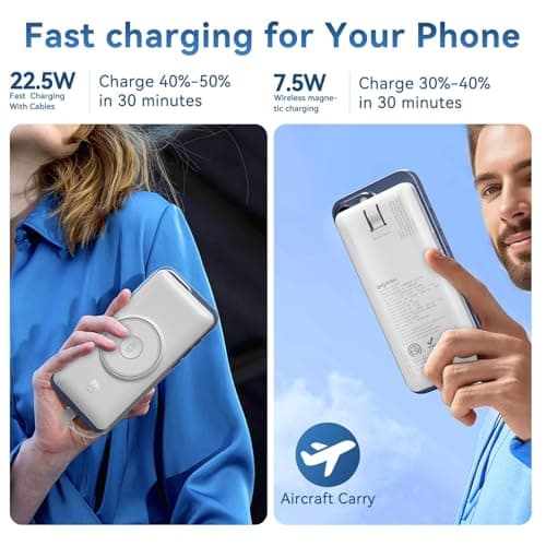 Magnetic 10000mAh Portable Charger for iWatch & iPhone, 22.5W USB C Fast Charging Wireless Power Bank Built-in Cables and Wall Plug, External Travel Battery Pack Compatible with iOS Android Devices 8