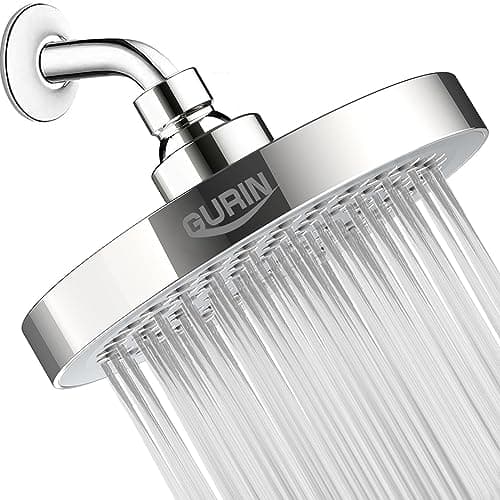 GURIN Shower Head High Pressure Rain Shower head - 6 Inch Luxury Design with Adjustable Angles, Anti-Clogging Nozzles, Easy 1-Min Install, Premium Chrome Finish for Bathroom (2.5 GPM)