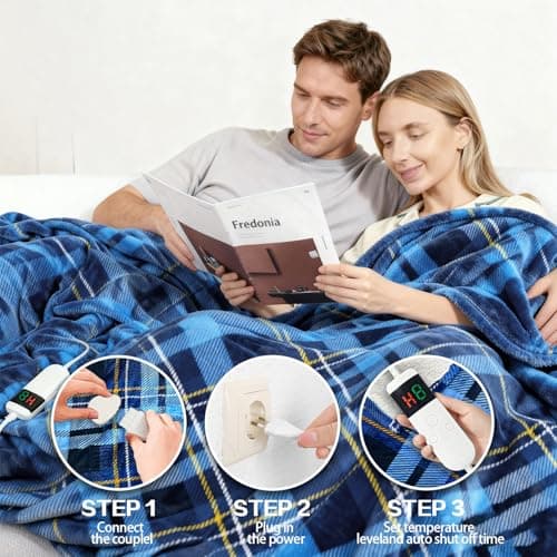 Electric Blanket Heated Throw, Soft Flannel 50"x60" Plaid Heating Blanket with 8 Hours Auto Off 10 Fast Heating Levels Machine Washable Sherpa Heated Blanket with Overheating Protection 6