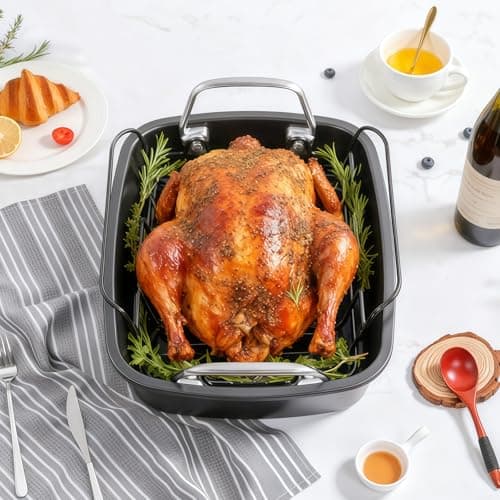 24lb Carbon Steel Nonstick Roasting Pan with Rack - BPA Free, Leak-Proof, 450°F Heat Resistant (17x13x4in) | Oil-Draining, Dishwasher Safe for Thanksgiving Christmas Turkey 7