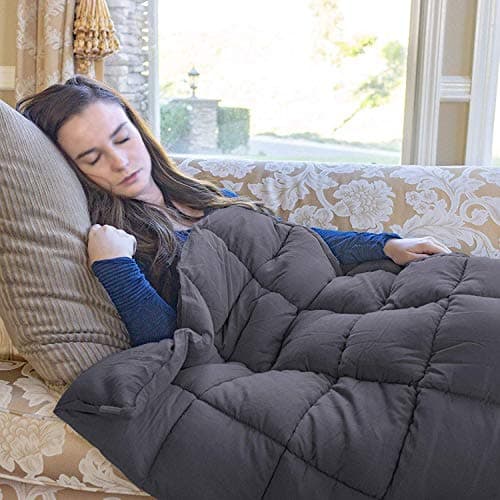 Nova Microdermabrasion Weighted Blanket (15 lbs, 48”x72” Grey) Cooling Breathable Heavy Blanket for Adults All Season Microfiber Material with Glass Beads Soft Thick Comfort Blanket 9