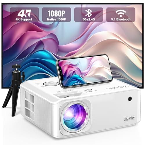 15000L Mini Projector, VISSPL Full HD 1080P Video Projector, Portable Outdoor Projector with Tripod, Kids Gift, Home Theater Movie Phone Projector Compatible with Android/iOS/Windows/TV Stick/HDMI/USB