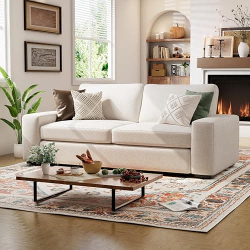ABCASA 85" Oversized Sleeper Sofa Couches for Living Room, Premium Linen Fabric Sofa, 3-Seater Couch Deep Seat Sofa, Comfy Modern Couch for Living Room Apartment Office, Beige