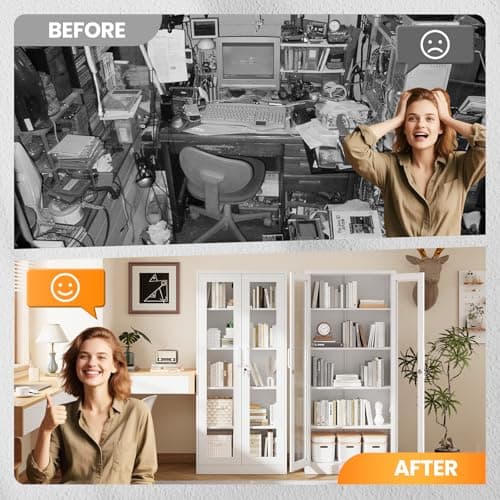 AFAIF Locking Display Cabinet with Glass Door, 71”H Metal Curio Cabinets with Adjustable Shelves, White Liquor Caninet Display Case for Living Room, Collectibles, Clinic, Home - Assembly Required 9