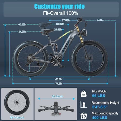 DAMSON Electric Bike for Adults 1500W Peak Motor 48V 20Ah Battery Up to 65 Miles Long Range 30MPH Mountain E Bikes 26" Fat Tire Off-Road Full Suspension Electric Bicycle, Dual Hydraulic Brakes 8