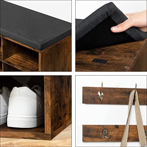 HOOBRO Shoe Storage Bench with Cushion, 39.4" L Entryway Bench with 12 Cubbies, Entryway Hall Tree with Storage, Shoe Cabinet with Coat Rack for Bedroom, Hallway, Holds up to 330 lb, BF112HX01G1 7
