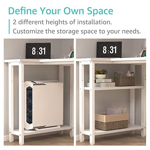 Lufeiya White L Shaped Computer Desk with Power Outlet Shelves, 40 Inch Small Reversible Corner Desk for Small Space Home Office, L-Shaped Desk PC Desks, White 6