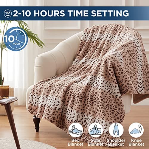 Westinghouse Heated Throw Blanket, Leopard Electric Throw Blanket, Luxury Faux Fur to Flannel Reversible, 6 Heating Levels & 2-10 Hours Time Setting, Machine Washable(Throw, 50"x60") 3