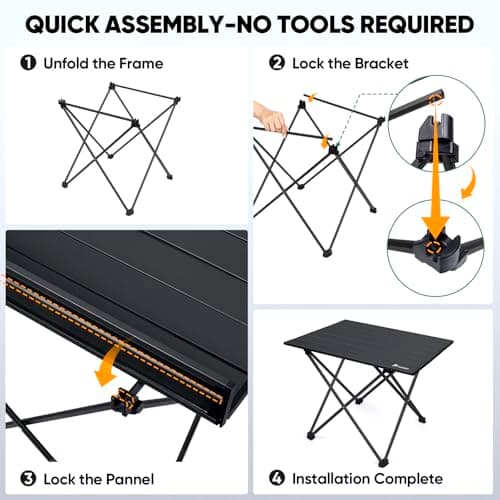 PTEROMY Folding Camping Table with Ultralight Aluminum Tabletop, Camping Side Table Portable Beach Table Outdoor Folding Table for Camping, Picnics, and BBQs (Small, Black) 7