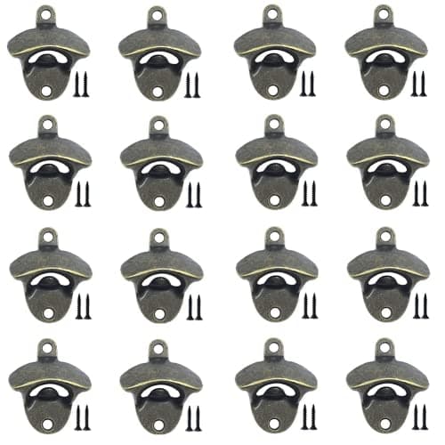 ANSLYQA Bottle Opener Wall Mounted, Vintage Beer Bottle Opener with Screws for Bars KTV Hotels Homes, (16 Pack, Bronze)