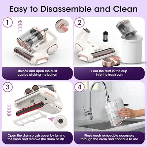 Mattress Vacuum Cleaner with 253.7nm UV-C Light 16Kpa Handheld Vacuum Cordless Bed Vacuum Cleaner HEPA Filter & Ultrasonic, Portable Vacuums for Bed Couch Sofa Crib Birthday Gifts for Her women mom 5