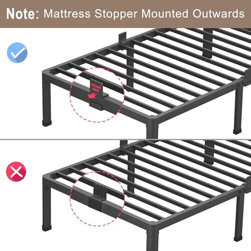 ROIL 14 inch Full Size Bed Frame with Headboard Hole and Round Corner Legs Mattress Retainers 3500LBS Heavy Duty Steel Slats No Box Spring Needed Platform Noise-Free Underneath Storage 7