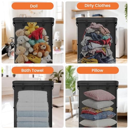 YKDIRECT 150L Large Laundry Hampers, Oxford Fabric Laundry Hampers Clothes Hampers, Metal Frame and Removable Bag Design with Wheels, Suitable for Bedroom, Bathroom, Dorm Room, Laundry Room (Black) 7