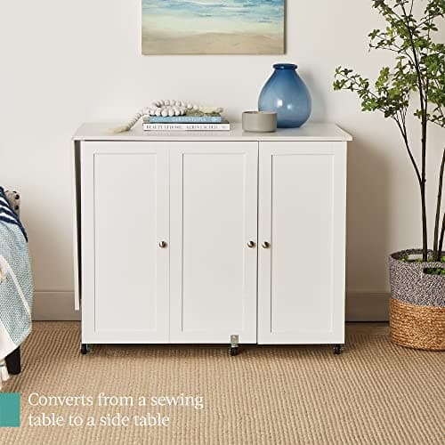 Best Choice Products Large Folding Sewing Table, Multipurpose Portable Craft Station & Side Desk w/Compact Design, Caster Wheels, Storage Shelves, 2 Storage Trays, Magnetic Doors - White 6