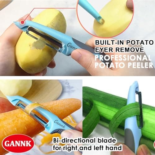 GANNK Potato Apple Vegetable Peelers for Kitchen, I and Y Peelers for Fruit Veggie Potatoes Carrot Cucumber, 3 in 1 Blade Spin Design With Julienne Function 5