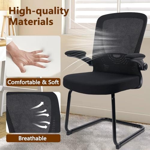 CLATINA Waiting Room Chairs with Flip Up Arms and Adjustable Lumbar Support, Office Guest Chairs & Reception Chair for Conference Room, Breathable Mesh Black Desk Chair No Wheels for Elderly 5