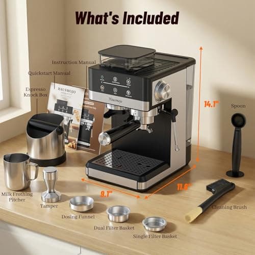 Hausmojo Espresso Machine with Grinder, 20Bar Expresso Coffee Machines with Milk Frother, Professional Compact Stainless Steel Coffee Maker for Espresso, Latte & Cappuccino, Perfect for Home Use 8