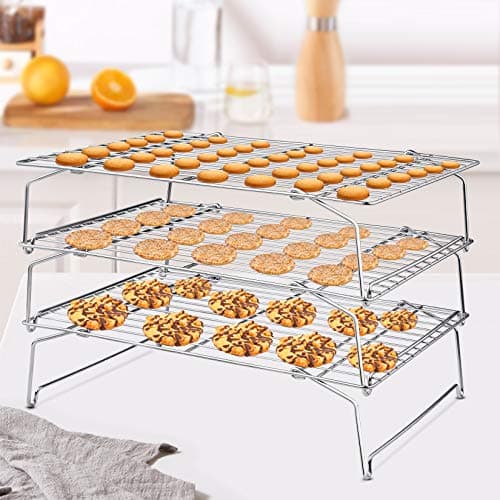 P&P CHEF Cooling Rack, 5-Tier Stainless Steel Stackable Baking Cooking Racks for Cooling Roasting Grilling, Collapsible & Heavy Duty, Oven Safe & Easy Clean, 15" x 10", Silver 6