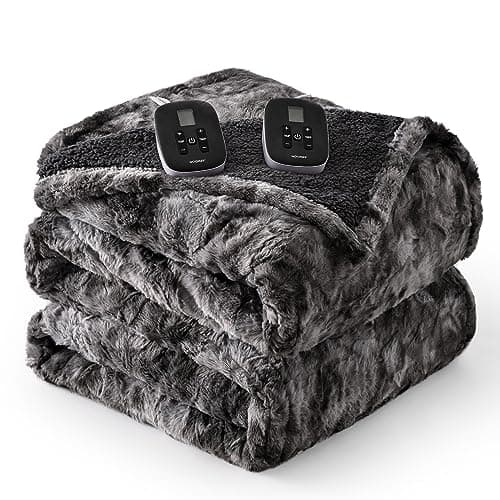 WOOMER Heated Blanket King Size, Dual Control, Electric Blanket 90"x 100", Double-Sided Faux Fur&Sherpa, Overheat Protection, 10 Heating Levels & 12H Auto Off, CPF, Home Office 7