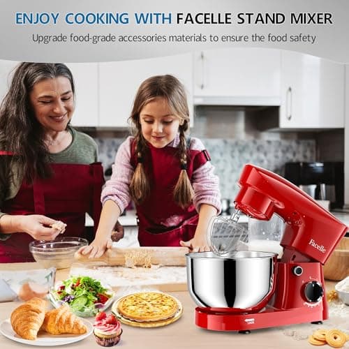 Facelle Stand Mixer, 10-Speed 6QT Kitchen Electric Mixer, Tilt-Head Food Mixer with Beater, Dough Hook, Wire Whip and Egg Separator, scraper for Most Home Cooks - Red 8