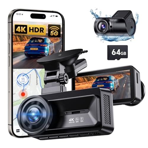 COOLCRAZY Dash Cam Front Rear - 4K+1080P Full HD Dashcam Free 64GB Card, with 5G WiFi GPS, Dual Dash Camera for Cars with 3" IPS Screen, Night Vision, HDR, App Control, 24H Parking Mode, Loop Record