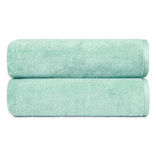 Amazon Basics 2-Pack Quick-Dry Lightweight Moisture Absorbing Bath Towel, 100% Cotton, 54" x 30", Seafoam Green