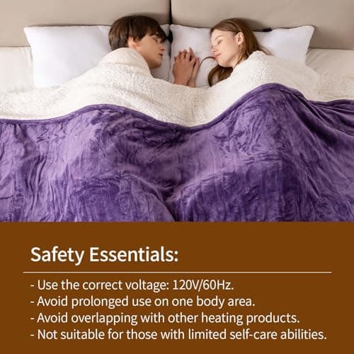 Bearhug Electric Blanket King Size 100" x 90", Dual Controller Heated Blanket, Velvet & Sherpa, 10-Heating Level & 0.5-12H Auto Off, Over-Heat Protect, ETL, Machine Washable 7